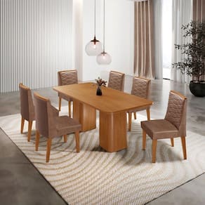 Mesa De Jantar Eloise 180cm Tampo MDF Com 6 Cadeira Moderna Tork Naturale