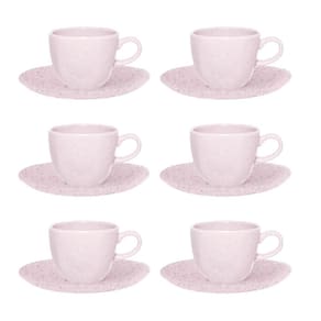 Conjunto 6 Xícaras Chá Com Pires Ryo Pink Sand 220ml Porcelana Oxford