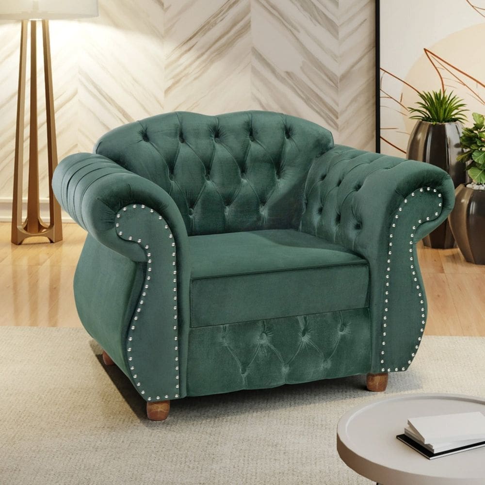 Poltrona para Sala de Estar Chest Merlô Design de Luxo Verde