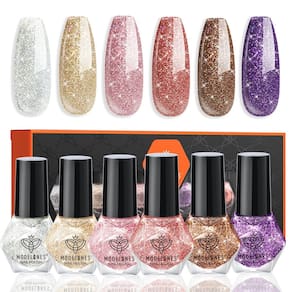 Conjunto de esmaltes Modelones, 6 cores, vermelho, nude, ouro, glitter