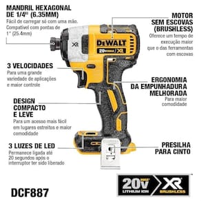 Parafusadeira de Impacto Brushless 1/4 Pol. 20V sem Bateria