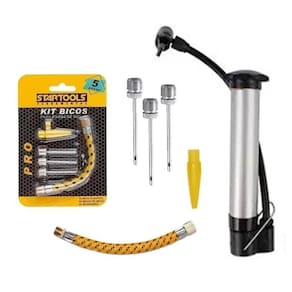 Kit Bomba De Ar 25Cm Com Bicos Para Encher Bolas Boia Agulha