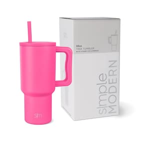 Copo Simple Modern Trek 900 ml com alça, tampa de palha, aço