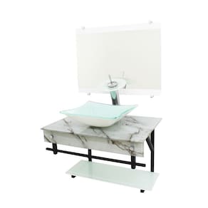 Gabinete De Vidro 70Cm Apx Cuba Retangular - Mármore Branco