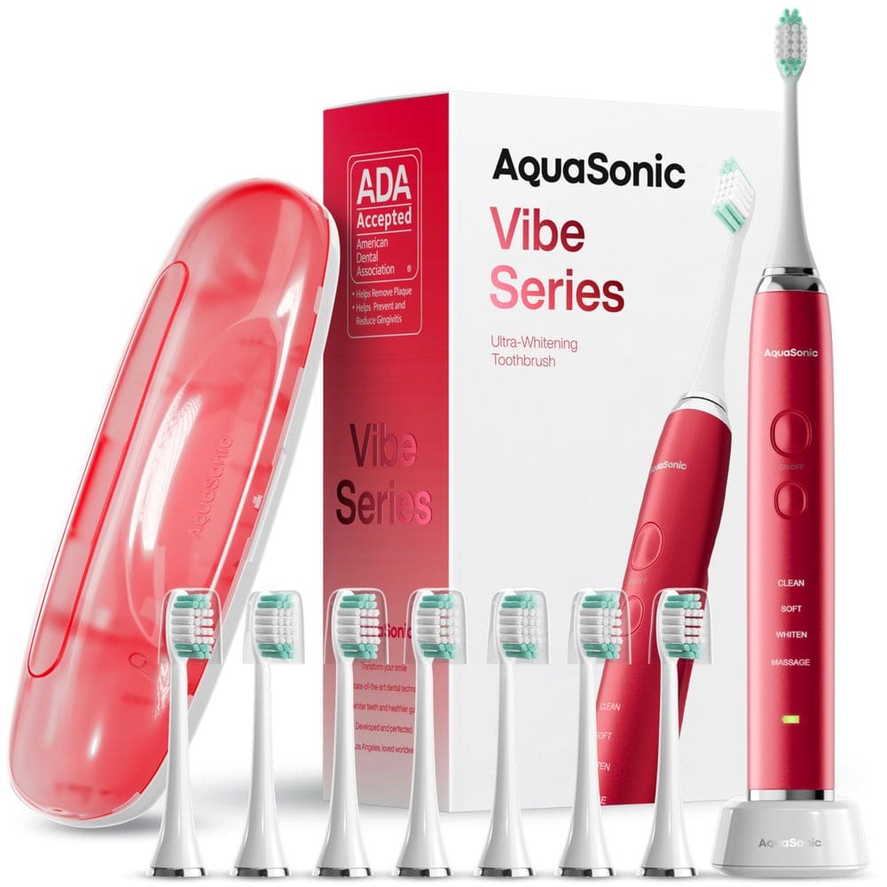 Escova de dentes elétrica Aquasonic Vibe Ultra-Whitening com 8 cabeças