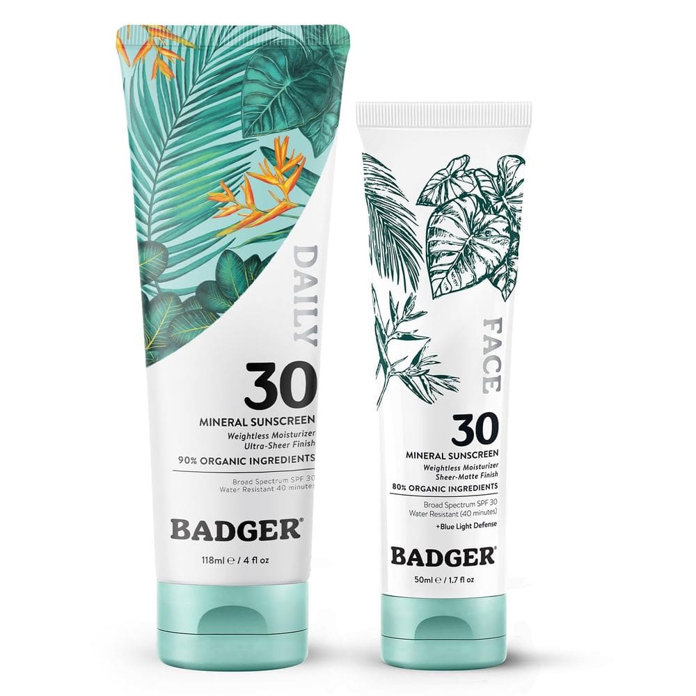 Conjunto de proteção solar Badger Mineral Daily & Face SPF30 50 mL e 120 mL