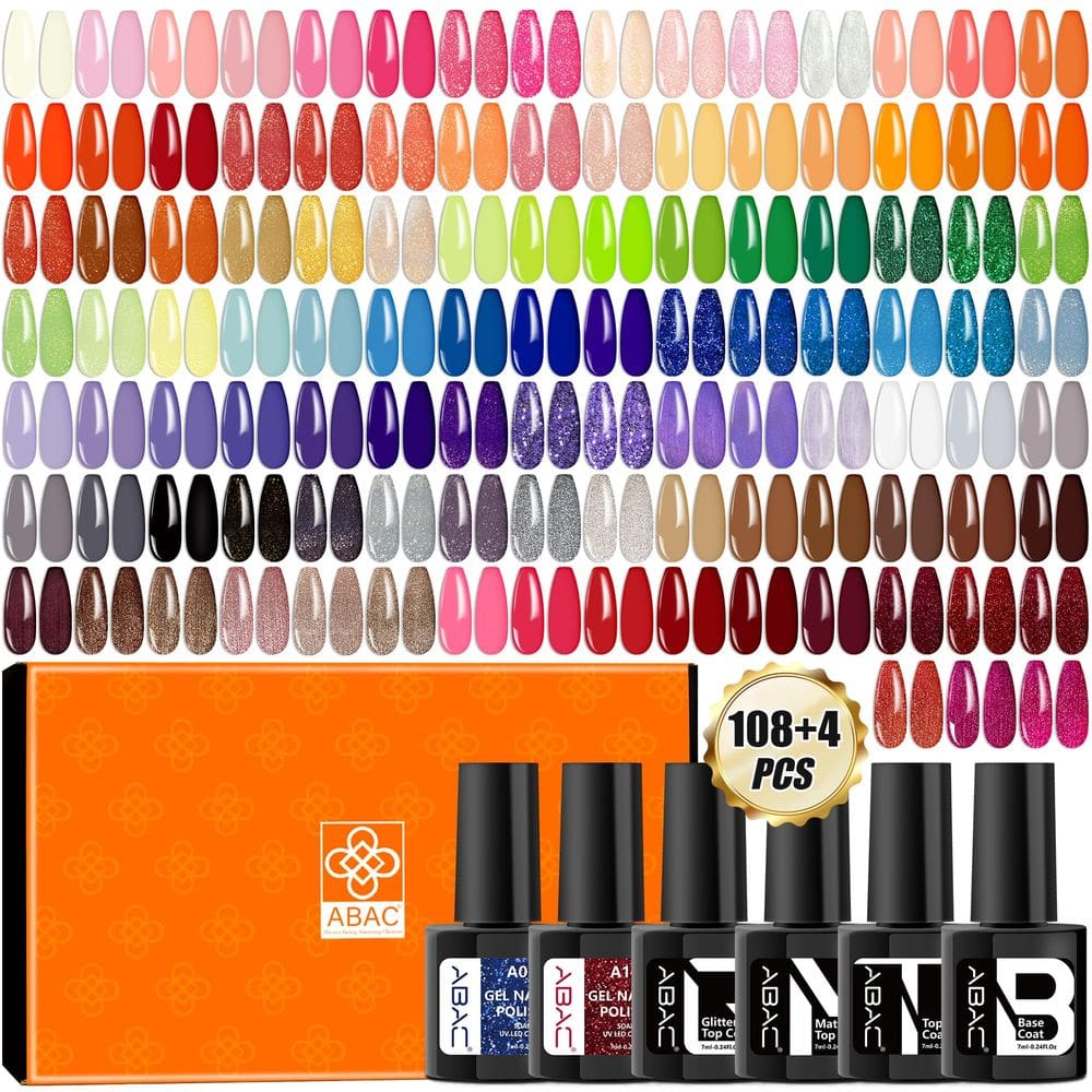 Conjunto de esmaltes em gel ABAC 112 unidades, sem hema, 108 cores e acessórios