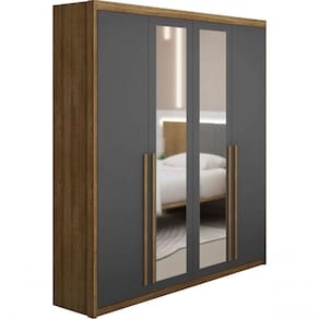 Guarda Roupa Casal 1,83m C Espelho Dubai 4 Portas Nature alasca Vila Rica