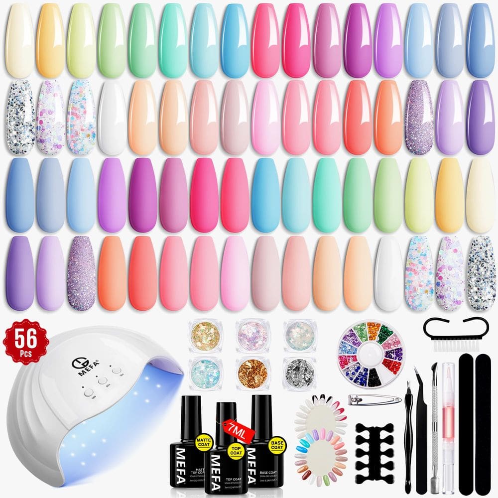 Kit de esmalte de gel MEFA de 32 cores com luz UV, conjunto de 54 unidades
