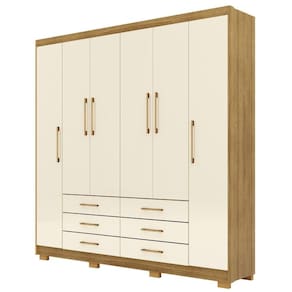 Guarda Roupa Casal Canadá 6 Portas Nature Champanhe Vila Rica
