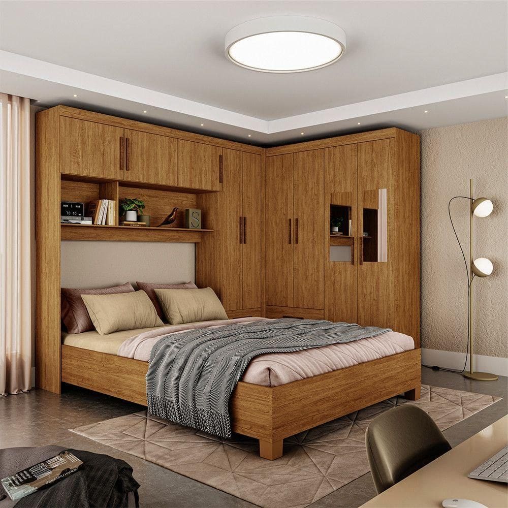 Guarda Roupa Casal Modulado 5p Portas com Cama Hercules 4 Portas 4 Gavetas Cinamomo
