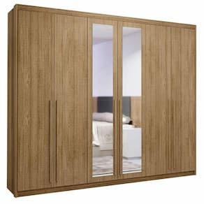 Guarda Roupa Casal Com Espelho 2,75m Dubai Majestic 6 Portas Nature Vila Rica