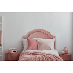 Cabeceira Solteiro Provençal Luxo Veludo Rosê Com Tachas