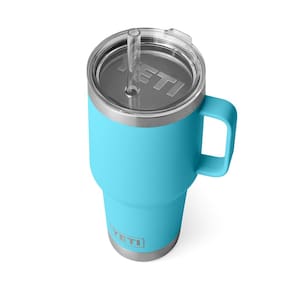 Copo YETI Rambler 1L com alça e tampa de palha azul recife
