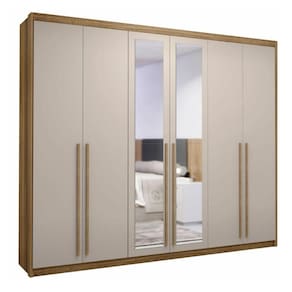 Guarda Roupa Casal Dubai Majestic Com Espelho 6 Portas Nature Fendi Vr