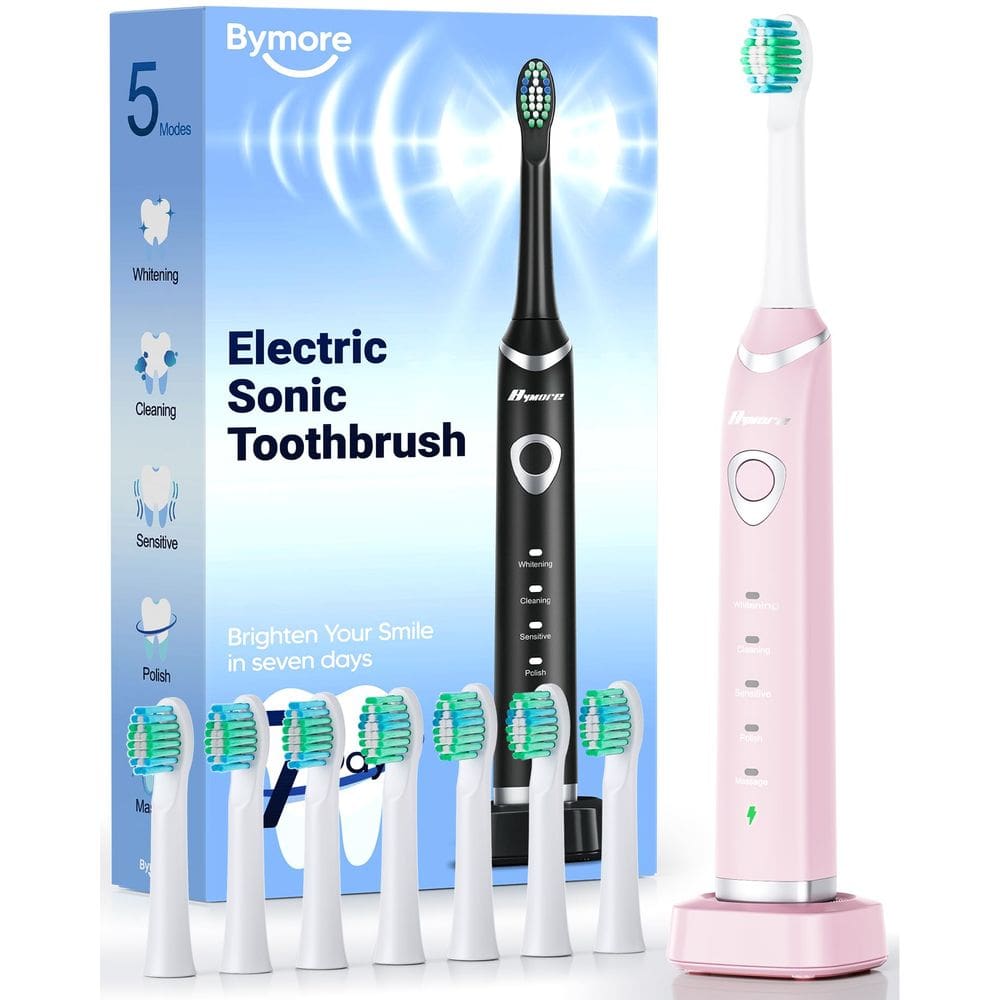 Escova de dentes elétrica Bymore para adultos com 8 cabeças de reposição
