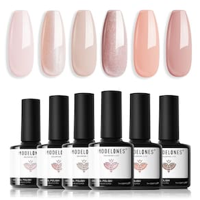 Conjunto de esmaltes de gel modelones de 6 cores Neutral Nude Glitter