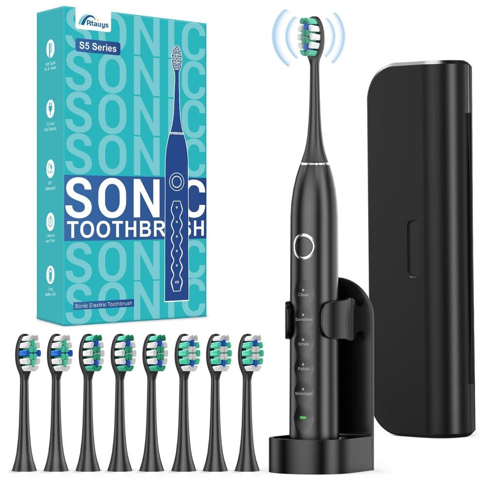 Escova de dentes elétrica Rtauys S5 Sweeping com 8 cabeças - preta