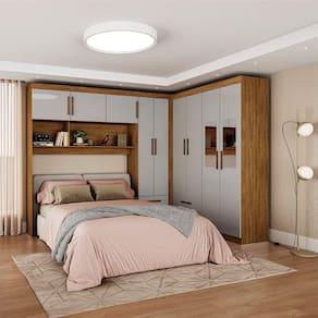 Guarda Roupa Casal Modulado 5 Portas Hercules 4 Portas e 4 Gavetas com Espelho Cinamomo/Off White