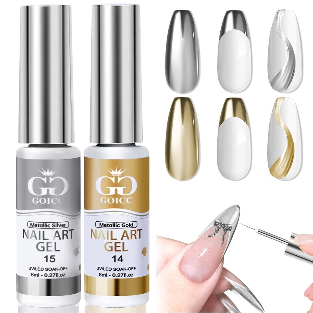 Verniz de unhas em gel GOICC Metallic Gold and Silver 8mL com pincel