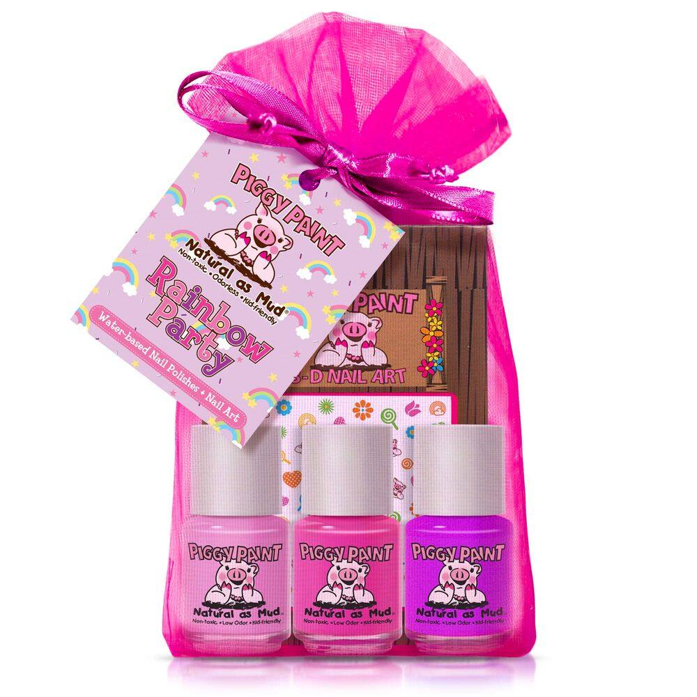 Conjunto de esmaltes Piggy Paint Rainbow Party 7mL x3 com arte de unhas