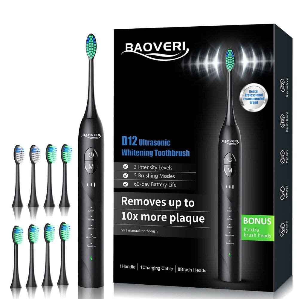 Escova de dentes elétrica BAOVERI com 8 cabeças de escova para adultos e crianças