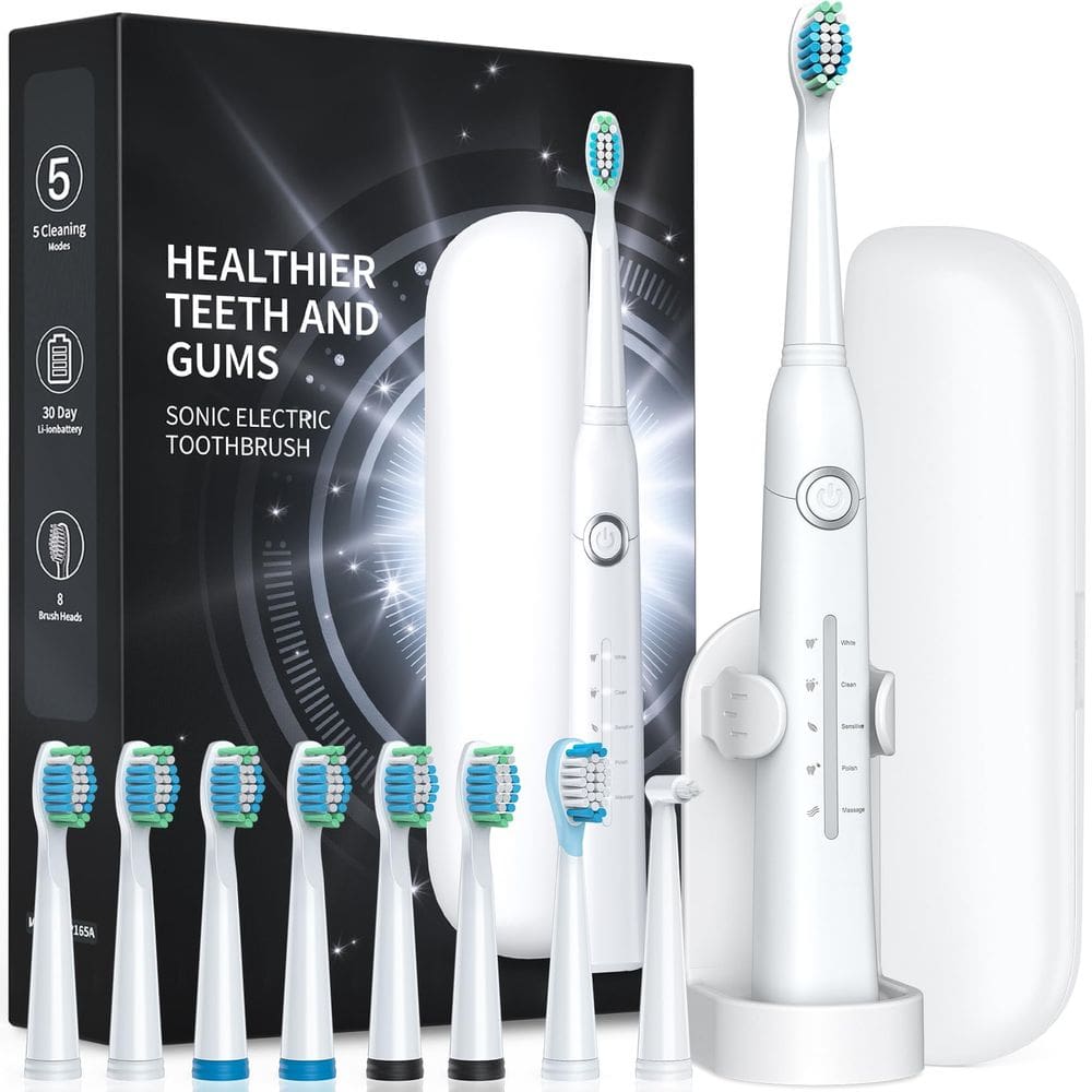 Escova de dentes elétrica TEETHEORY Sonic 40000 VPM com 8 cabeças de escova