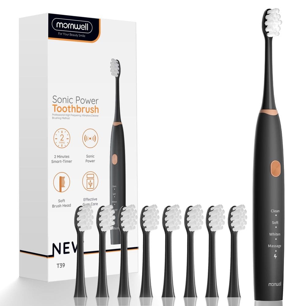 Escova de dentes elétrica mornwell Sonic recarregável com 8 cabeças de escova