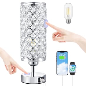 Lâmpada Crystal Touch Hong-in Sliver com portas USB-C+A de 3 vias