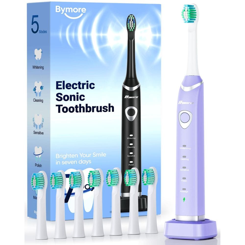 Escova de dentes elétrica Bymore para adultos com 8 cabeças de reposição