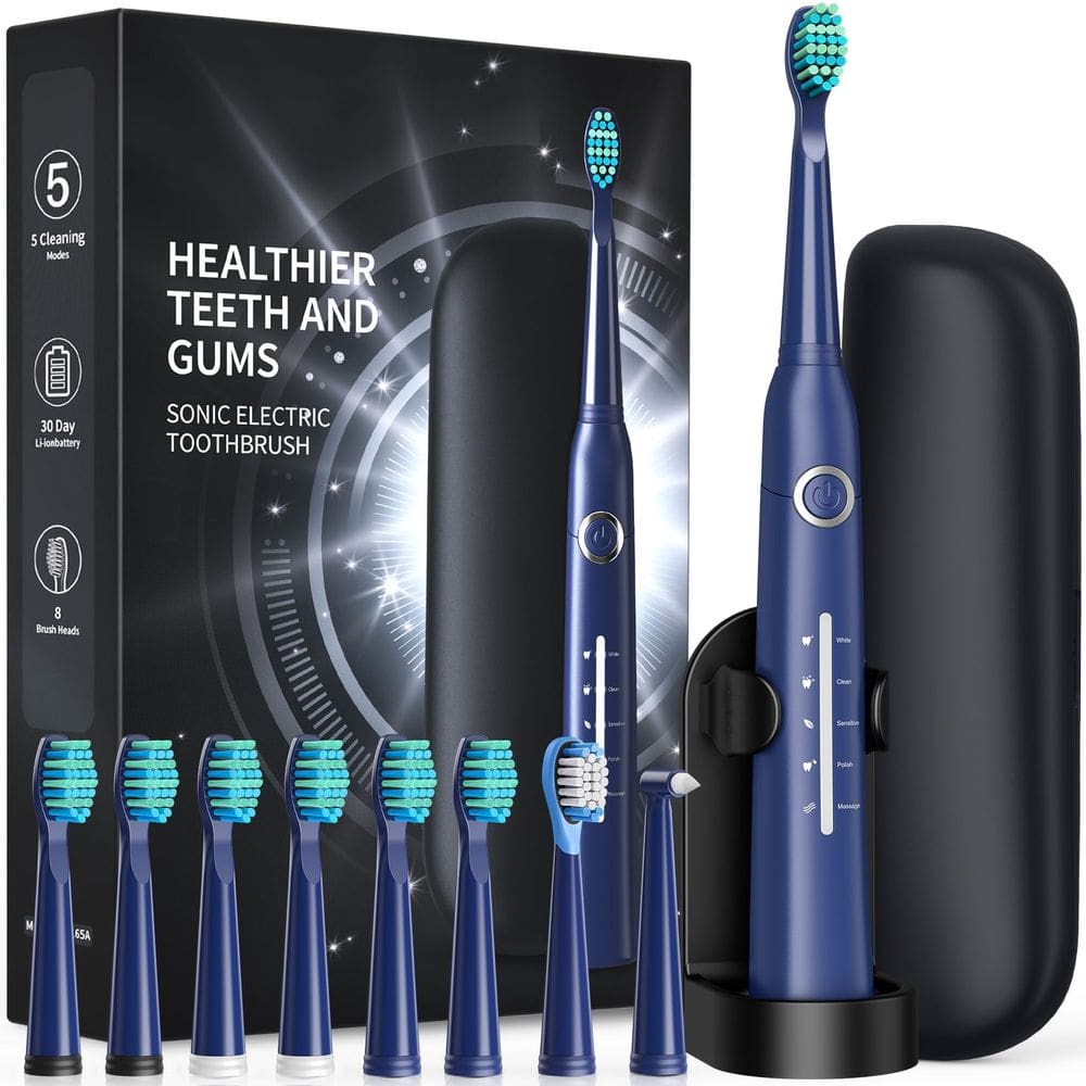 Escova de dentes elétrica TEETHEORY Sonic com 8 cabeças de escova e estojo