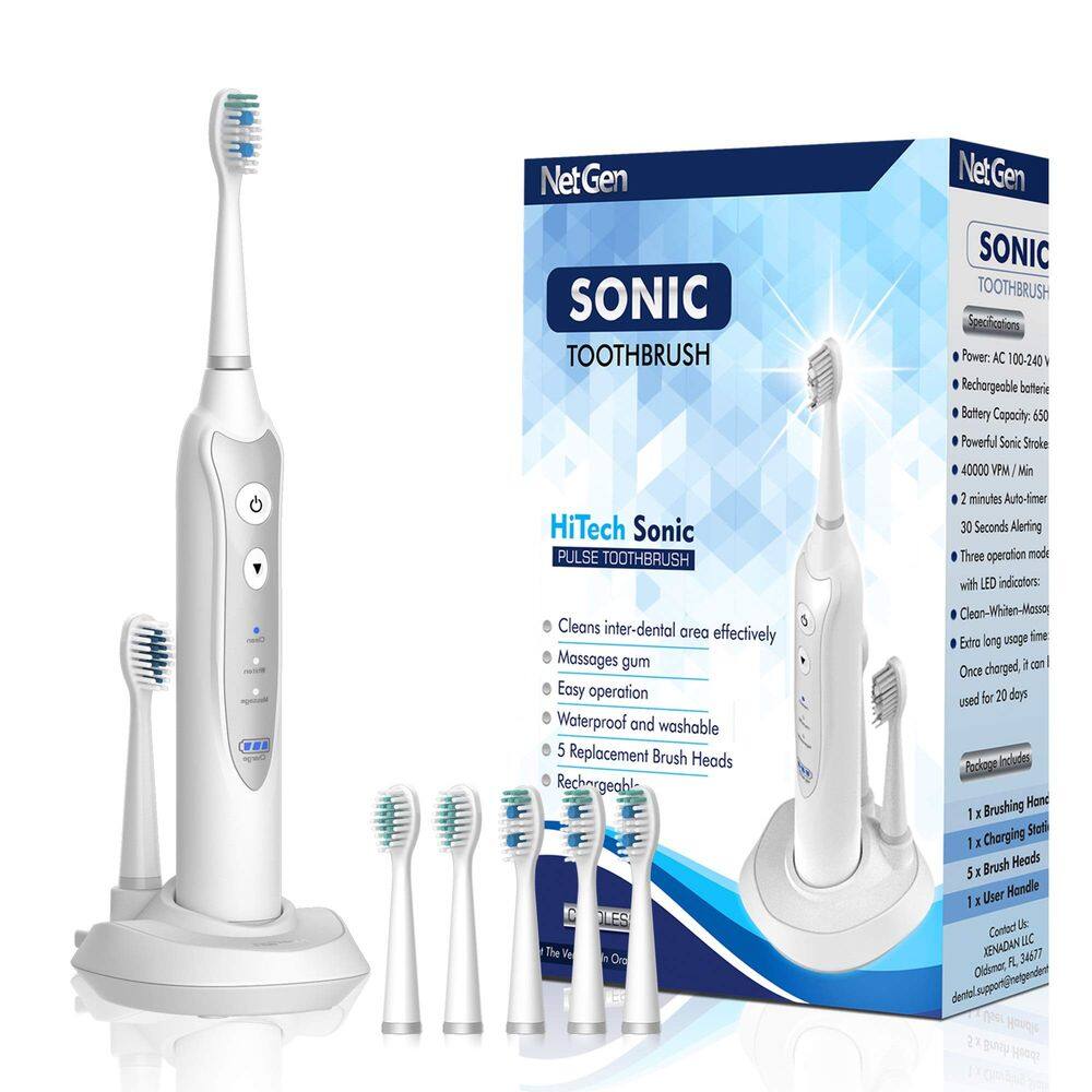 Escova de dentes elétrica NetGen Sonic com 5 cabeças de reposição