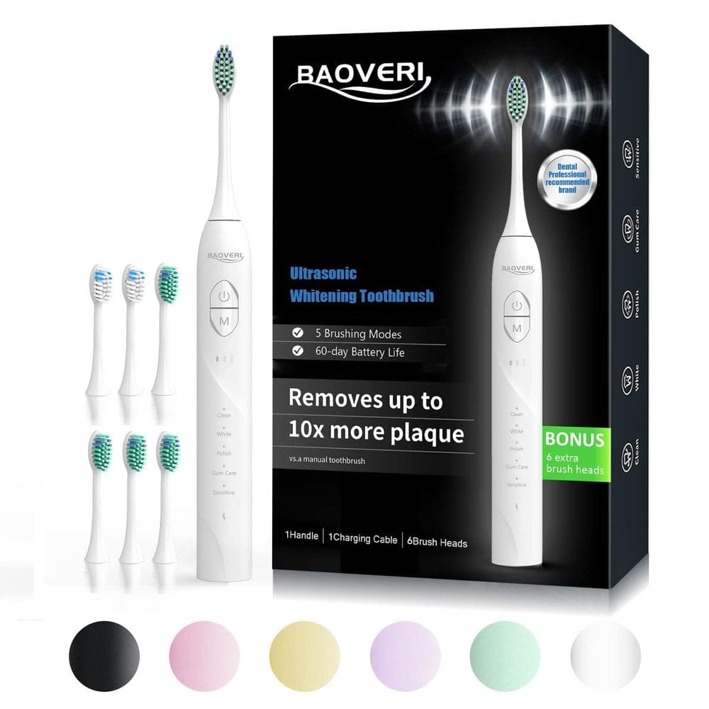Escova de dentes elétrica BAOVERI com 8 cabeças de escova para adultos e crianças