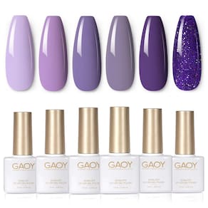 Conjunto de esmaltes de gel GAOY Purple 6 cores Glitter Soak Off