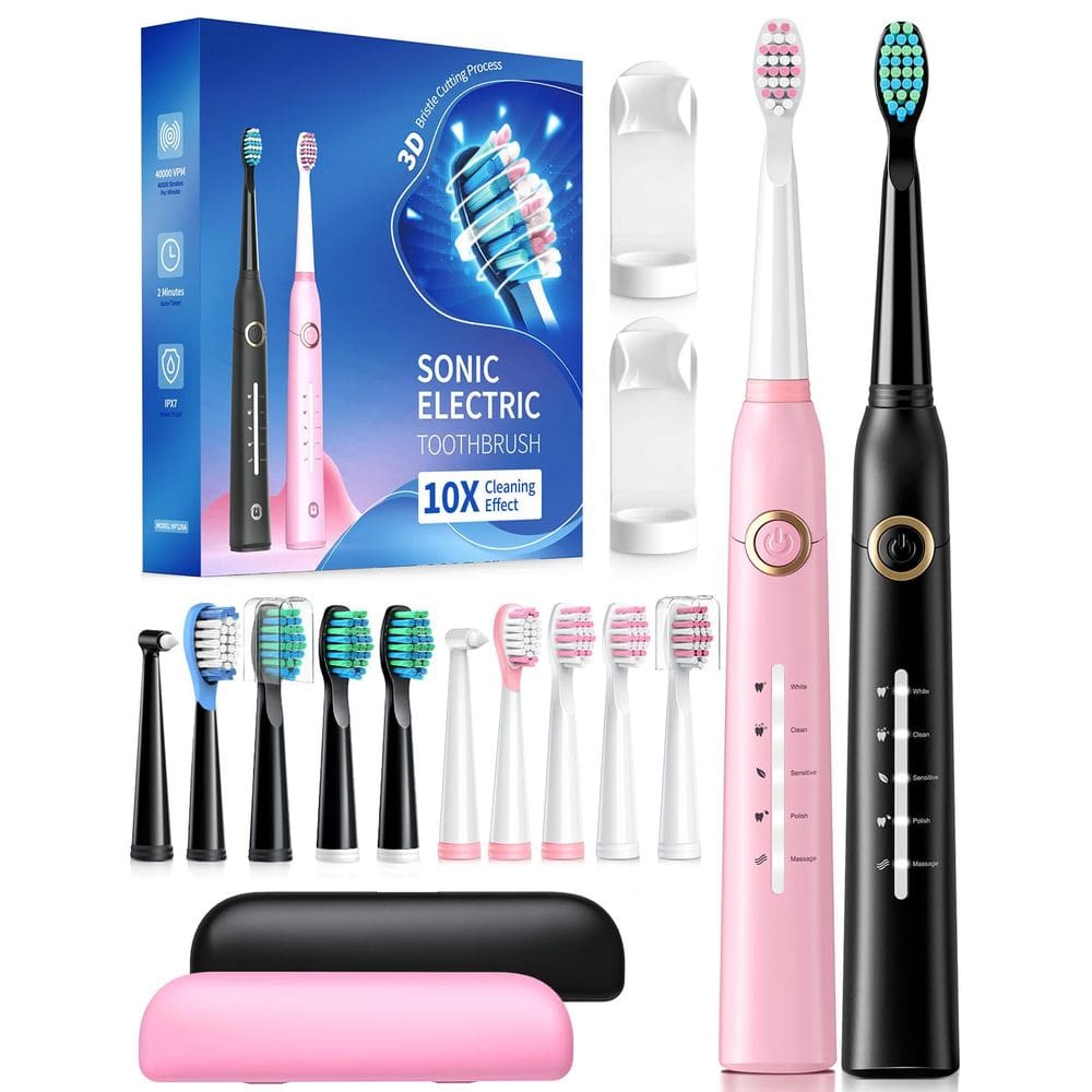 Escova de dentes elétrica TEETHEORY Sonic 40000VPM 5 modos 12 cabeças