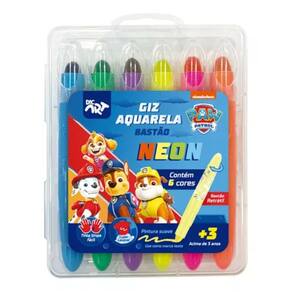 Giz De Cera Aquarela Neon Retrátil Patrulha Canina 6 Cores