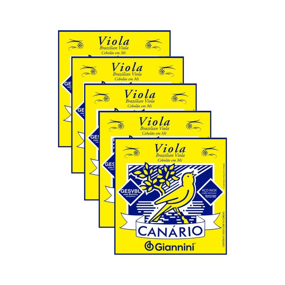 Kit 5 Encordoamento Viola Giannini Canário GESVBL Aço Cebolão Em Mi Leve