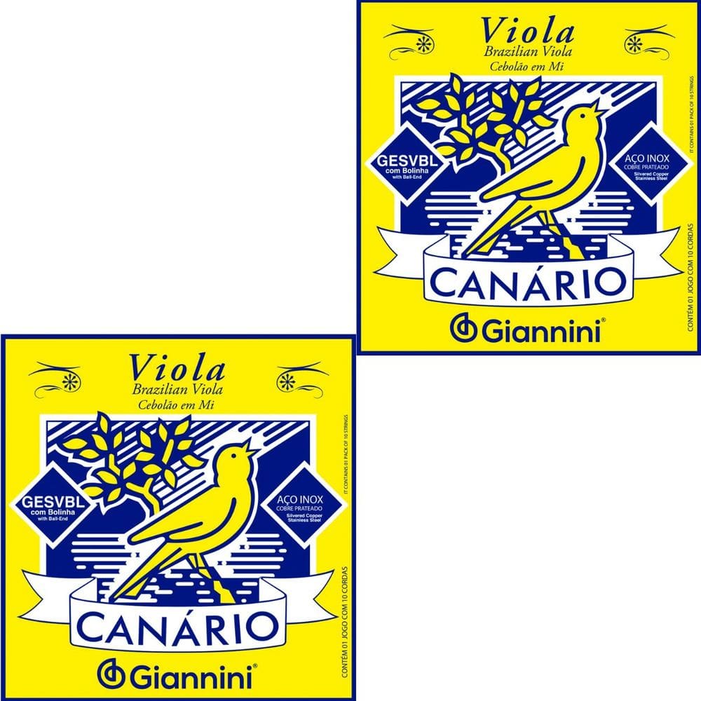 Kit 2 Encordoamento Viola Giannini Canário GESVBL Aço Cebolão Em Mi Leve