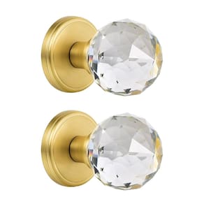 Maçaneta de porta fictícia CLCTK, cristal, latão acetinado, pacote com 2 unidades