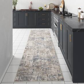 Tapete Runner PureCozy Blue Brown 60x180cm Lavável à máquina
