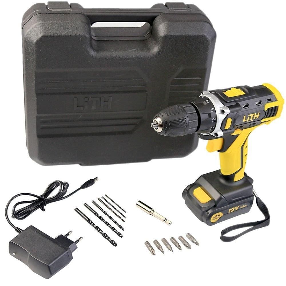 Parafusadeira Furadeira 3/8 Pol. a Bateria 12V Bivolt com Maleta e Acessórios LITH