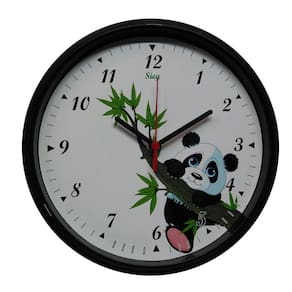 Relógio Sieg Redondo Preto Fundo Ursinho Panda 24cm