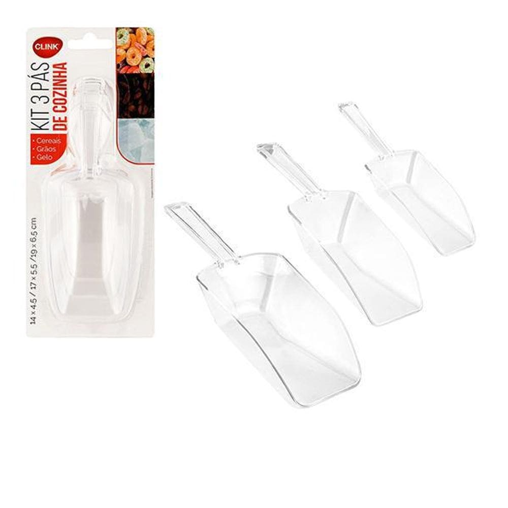 Pá Pegador Gelo Acrílico Multiuso 3 Peças Transparente