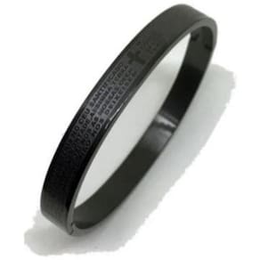 Bracelete Aço Pai Nosso Pulseira Masculina Stell 316L Preto