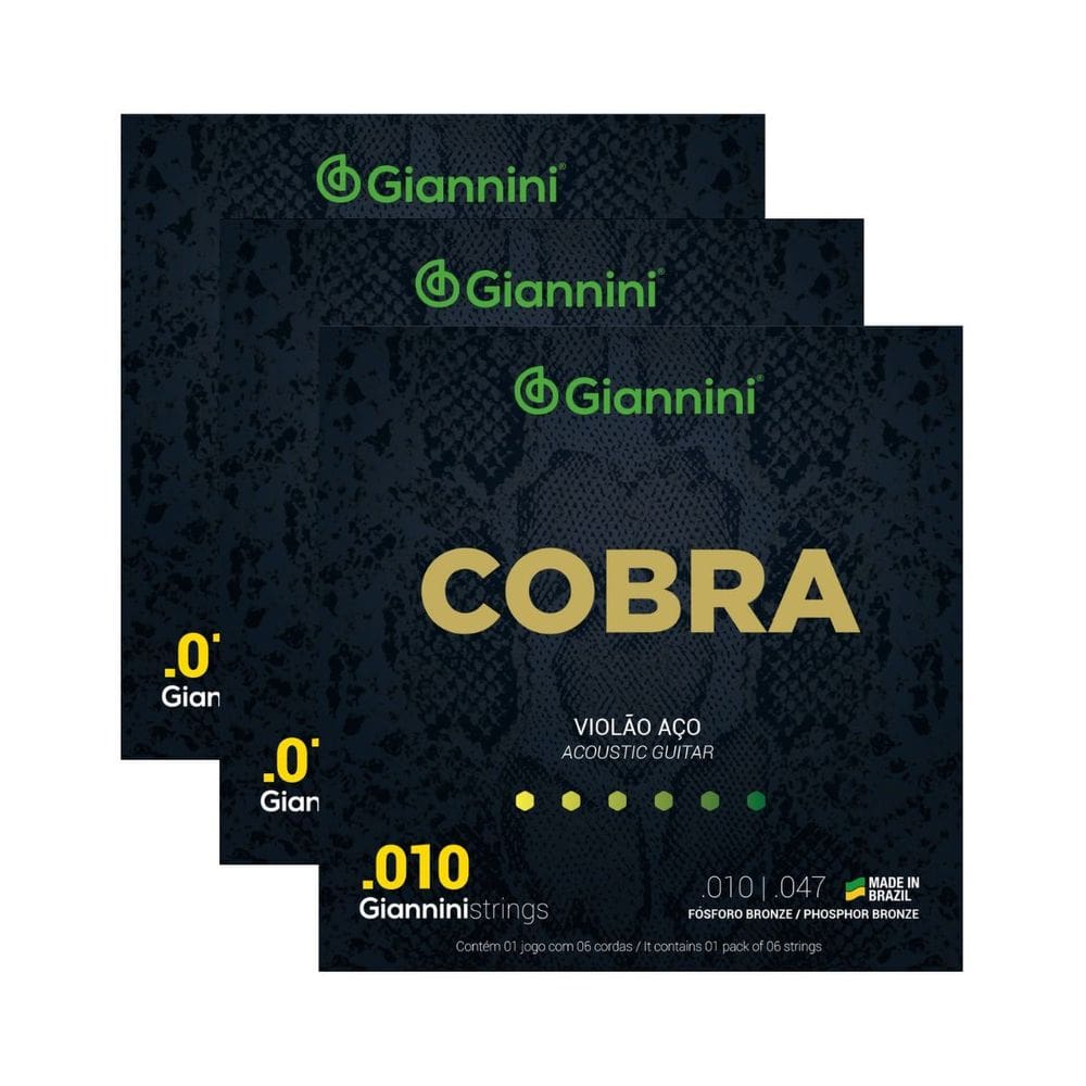 Kit 3 Encordoamento Violão Giannini Cobra GEEFLEF Fósforo Bronze 0.010”