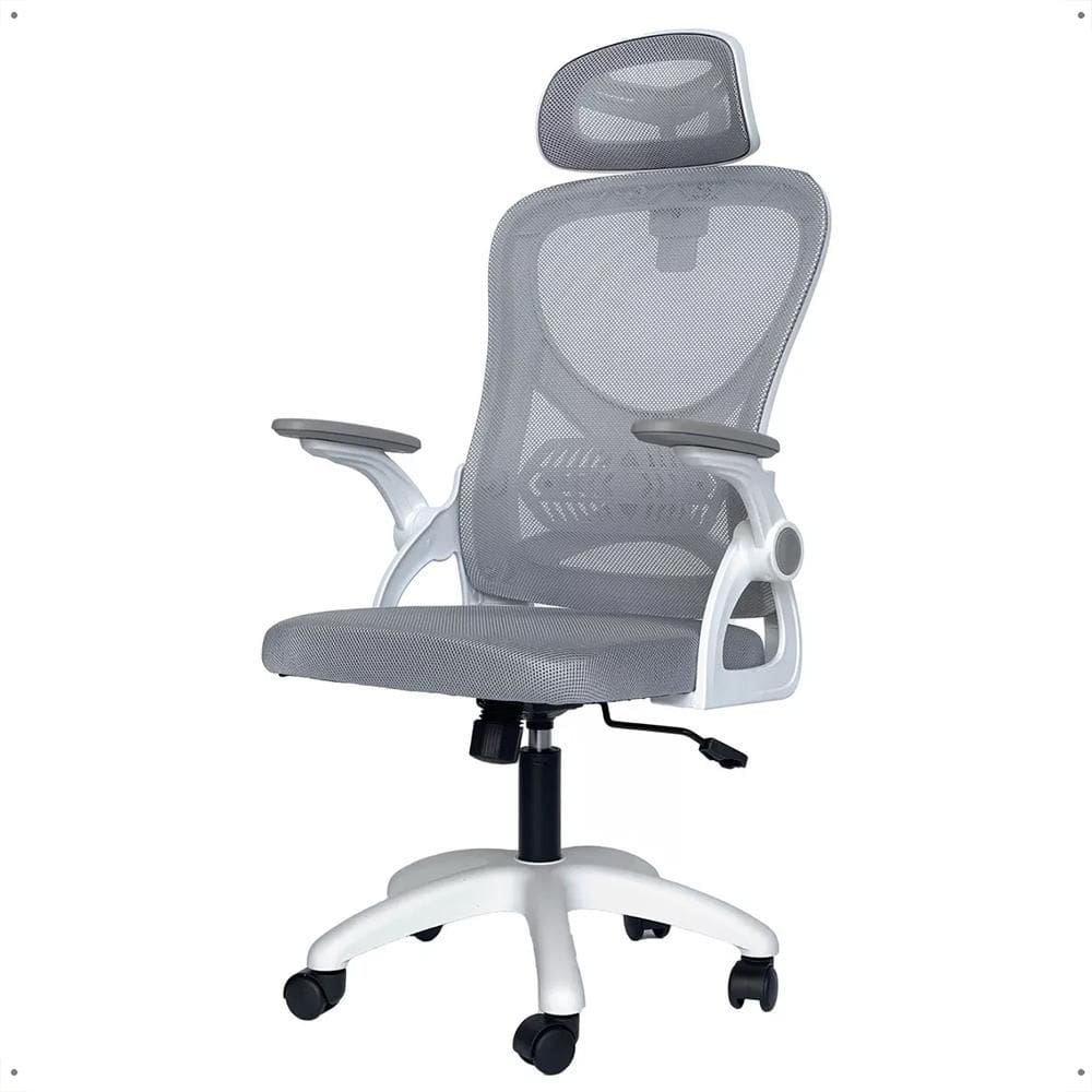 Cadeira Office Giratória Columbus Altura Regulável Sistema Relax Apoio Cabeça Assento Confortável Tela Mesh Branco/Cinza - Lojas RPM