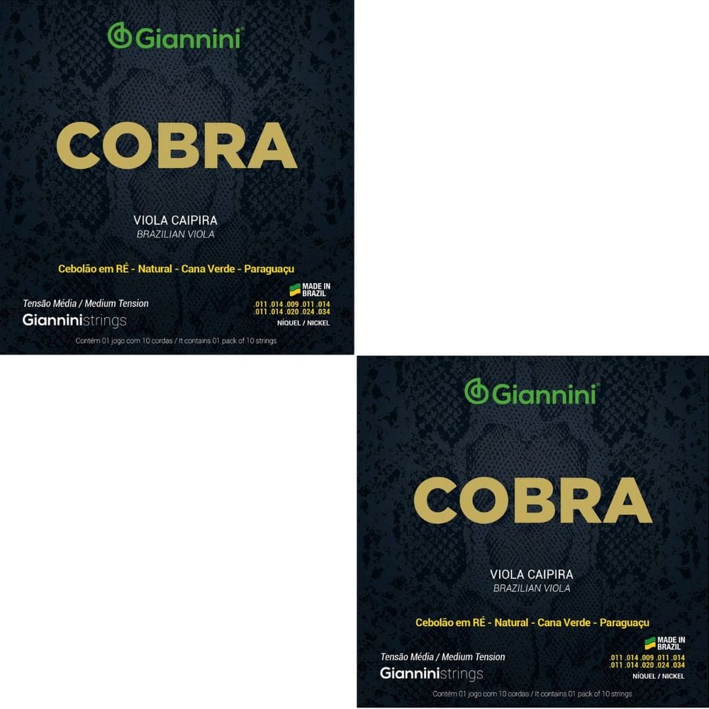 Kit 2 Encordoamento Viola Caipira Giannini Cobra GESVNM Aço Níckel Médio