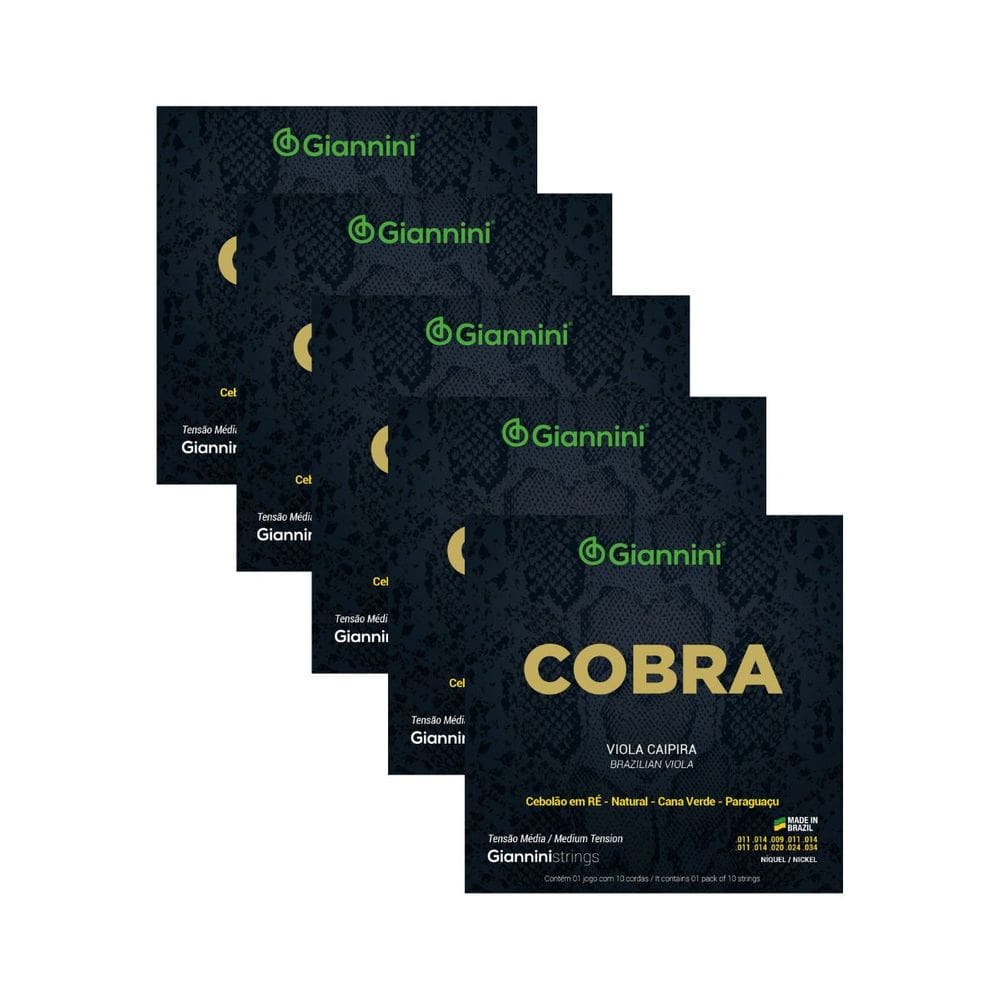Kit 5 Encordoamento Viola Caipira Giannini Cobra GESVNM Aço Nickel Médio