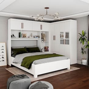 Guarda Roupa Casal Modulado 4 Portas com Cama Hercules 4 Portas e 4 Gavetas com Espelho Branco