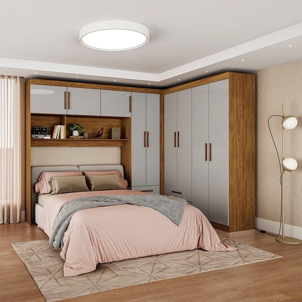Guarda Roupa Casal Modulado 5 Portas Hercules 4 Portas 4 Gavetas Cinamomo com Off White